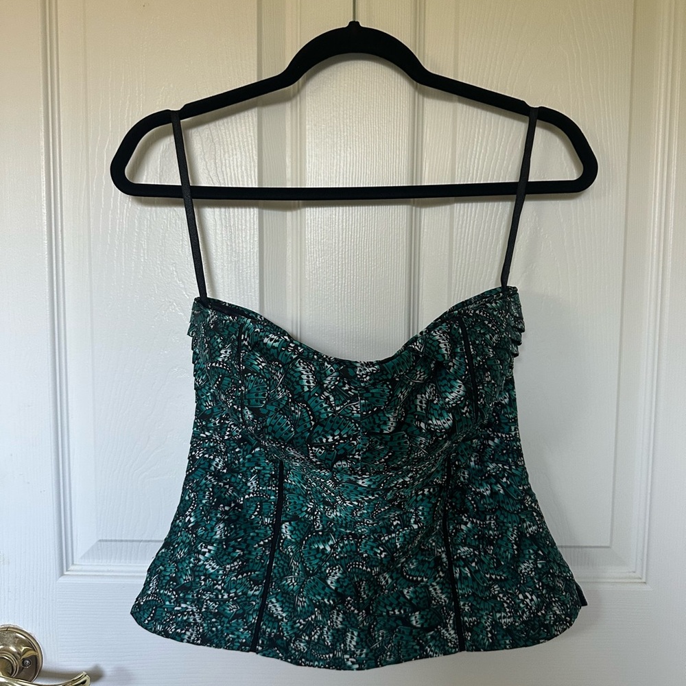 White House Black Market Teal Butterfly Patterned Corset